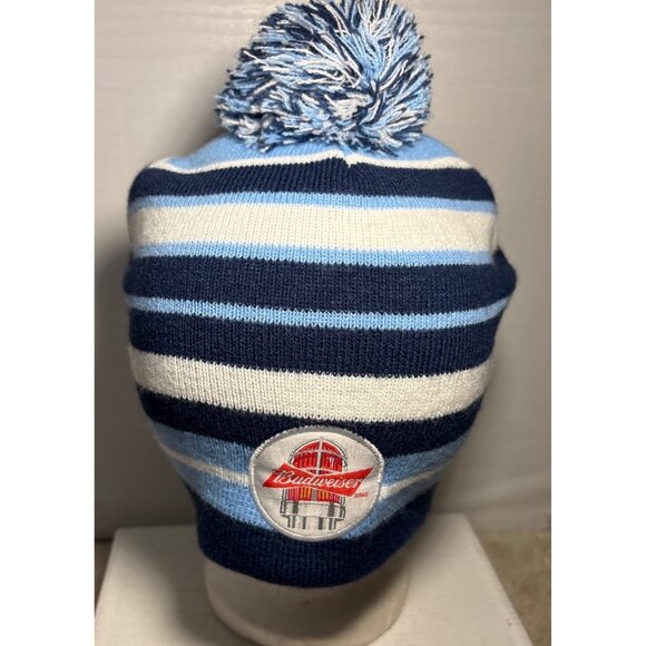 Hockey Night In Canada Blue White Striped Knit Beanie With Pom Budweiser - Picture 3 of 6